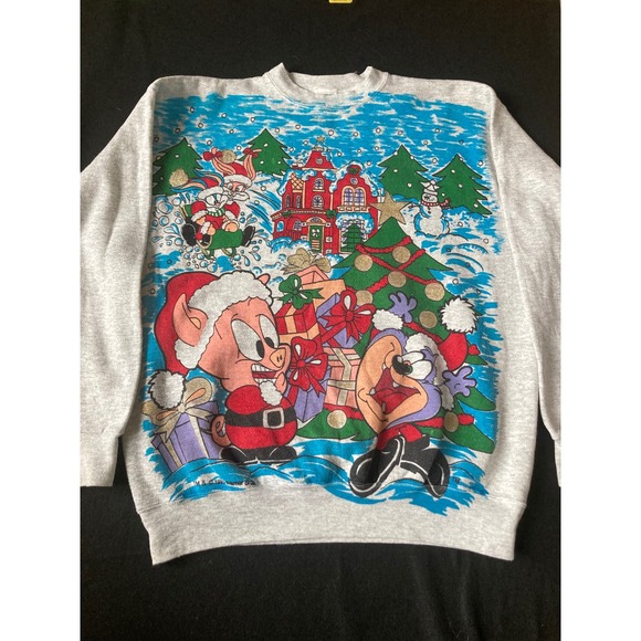 Looney Tunes Mania Other - VINTAGE Looney Tunes Christmas Sweatshirt Porky Pig Taz Bugs Bunny XL Rare!‎